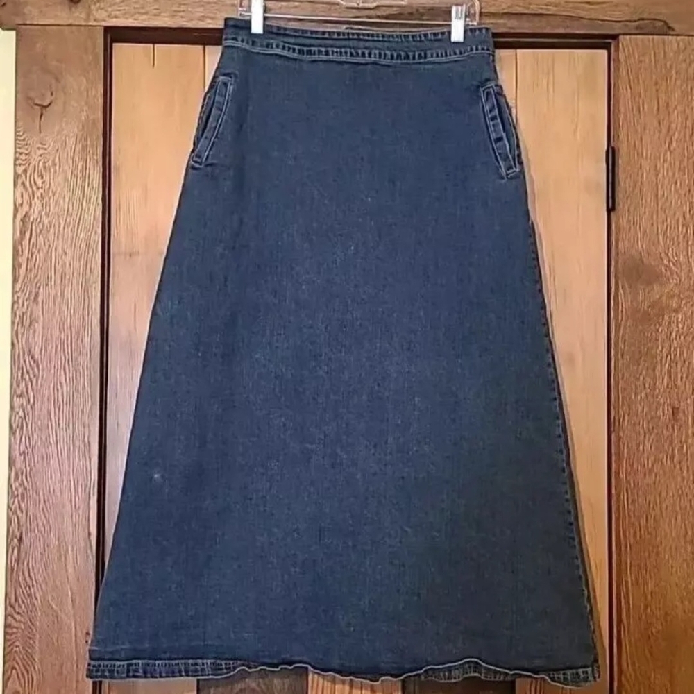Uskees Manchester Long Modest A-line Summer Dark Denim Skirt- Sz 14 W30- Pockets